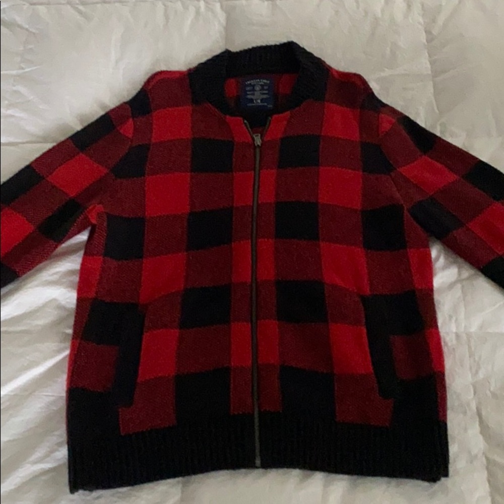 Buffalo plaid zip up sweater